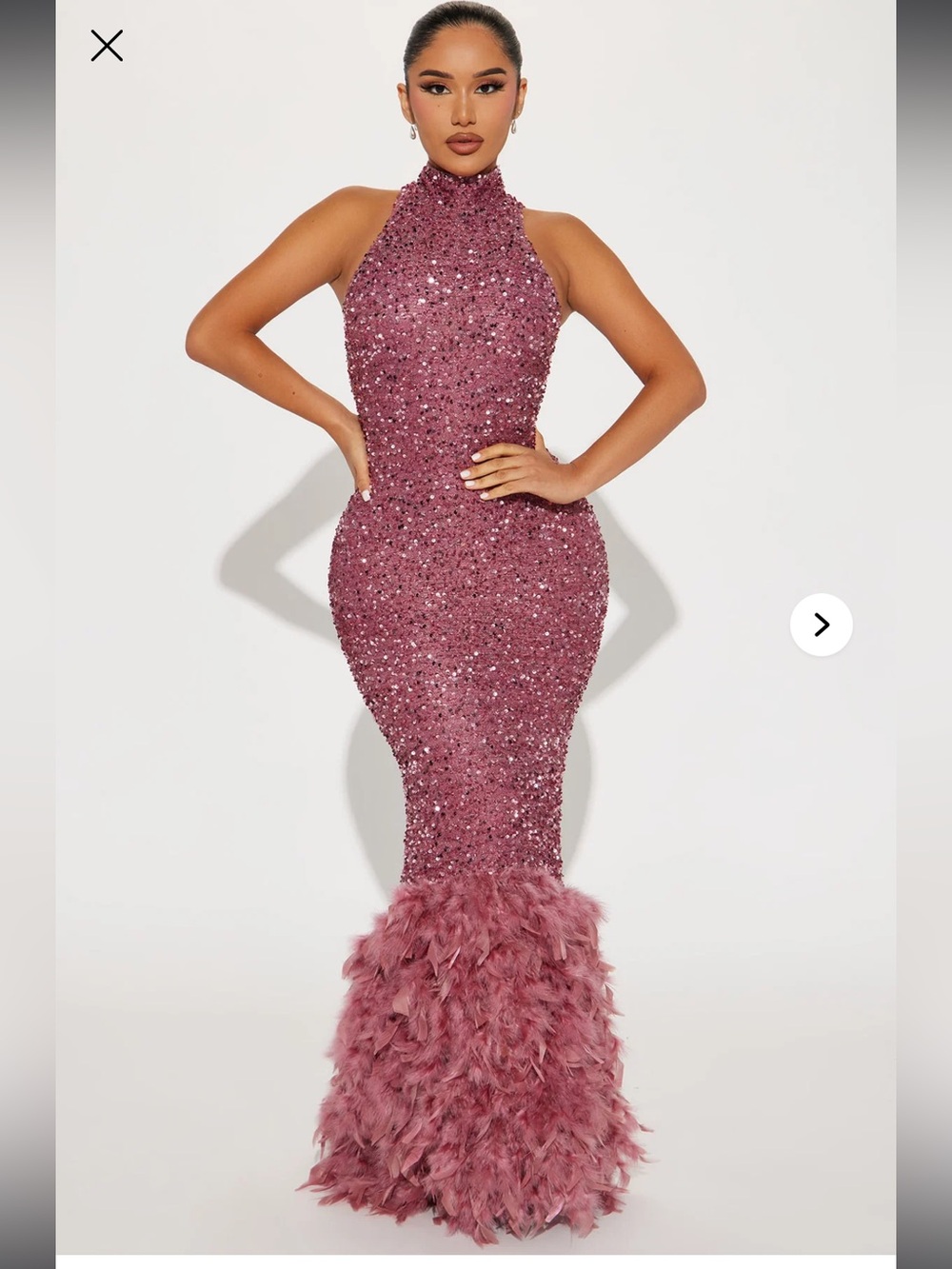 Zoey Feathered Sequin Gown
